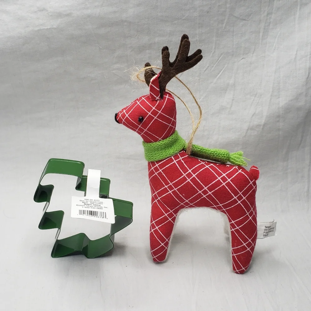 Target Christmas Ornament Stuffed Plaid Deer and Tree Cookie Cutter